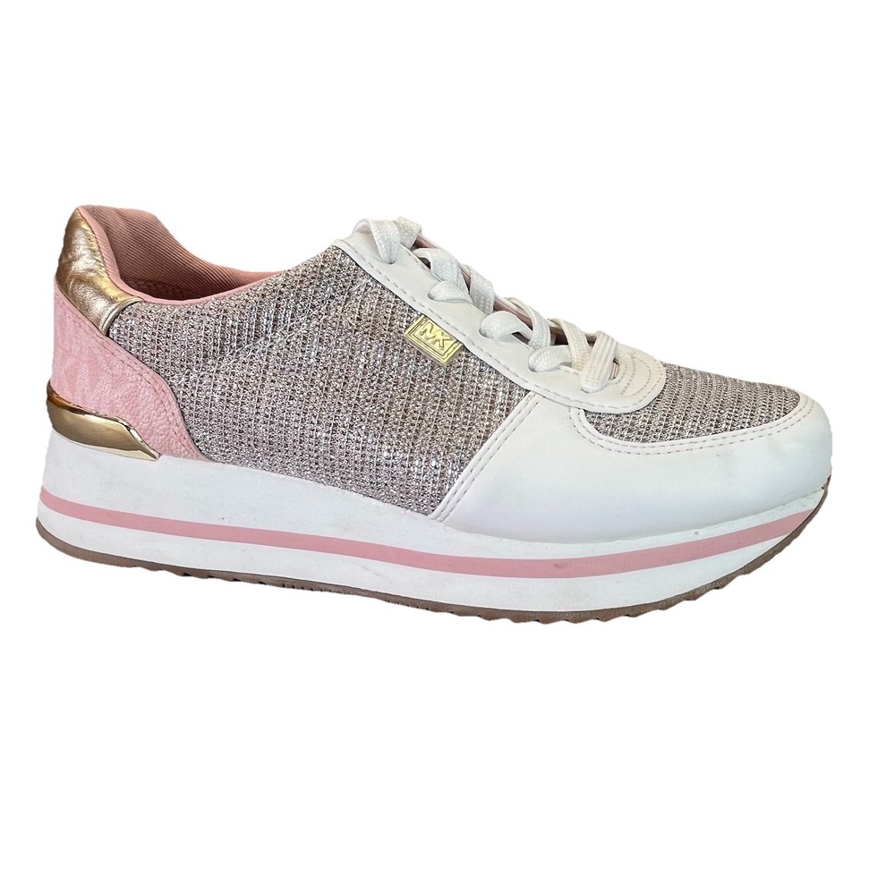 Womens Michael Kors Monique Trainer Sneakers Logo Pale Gold 6.5
